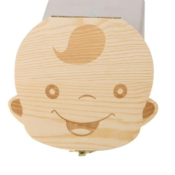 Boy Baby Teeth Keepsake Box Tooth Fairy Holder Wooden First Lost Deciduous Tooth Collection Organizer Storage for Kids Memory 
